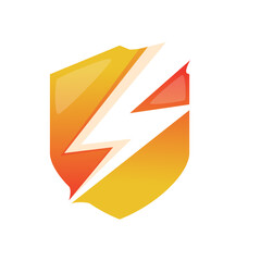 power shield logo. Thunderbolt with shield protection logo design