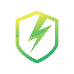 power shield logo. Thunderbolt with shield protection logo design - obrazy, fototapety, plakaty