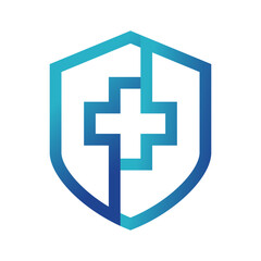 Obraz premium Health Protection With Shield Logo Design Vector Template For Medical Company on white background
