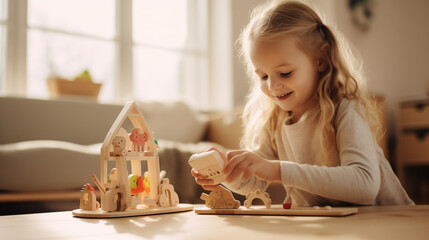 Obraz na płótnie Canvas Child Playing With Wooden Toys