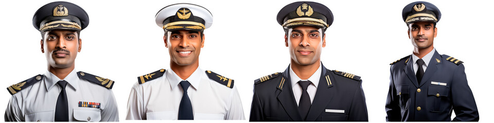 Collection of indian male pilot on white background - obrazy, fototapety, plakaty