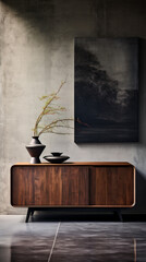 Contemporary Wooden Cabinet on Concrete Wall