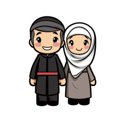 Arabian couple hand-drawn comic illustration. Arab couple. Vector doodle style cartoon illustration