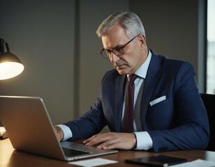 Senior businessman working in laptop