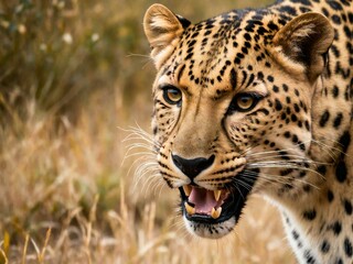 Close up portrait of a Furious leopard