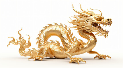 Chinese golden dragon on a white background - obrazy, fototapety, plakaty