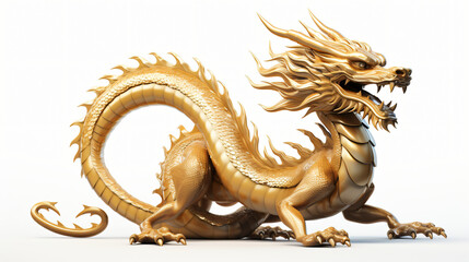 Chinese golden dragon on a white background