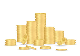 Golden Coin Stack. Stack of Coin. Pile of Golden Coin. Saving, Investment and Wealth Concept. Vector Illustration. 