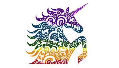 unicorn silhouette colorful animal vector design illustration
