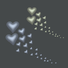 
illustration, flight of hearts, gold silver, dynamic, offer, kiss, thought, love, couple, Valentine's Day