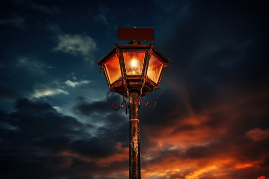 Images of city lamps or lanterns against a sober backdrop on a sunset evening