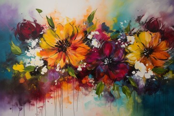 vibrant floral burst on a blank canvas. Generative AI