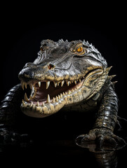 Crocodile Studio Shot Isolated on Clear Black Background, Generative AI