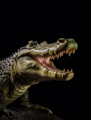 Fototapeta premium Crocodile Studio Shot Isolated on Clear Black Background, Generative AI