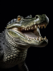 Fototapeta premium Crocodile Studio Shot Isolated on Clear Black Background, Generative AI