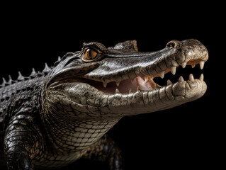 Obraz premium Crocodile Studio Shot Isolated on Clear Black Background, Generative AI