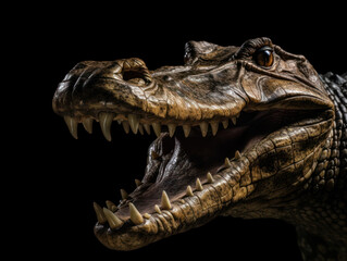 Obraz premium Crocodile Studio Shot Isolated on Clear Black Background, Generative AI