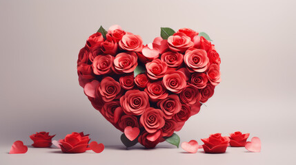 Valentine's Day background with red roses in the shape of a heart
