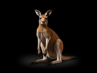Kangaroo Studio Shot Isolated on Clear Black Background, Generative AI