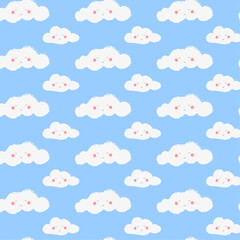 Cute cozy seamless pattern with clouds on a blue background