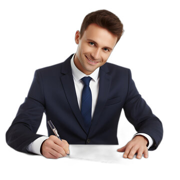 Man signing a contract isolated on transparent or white background, png