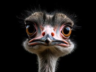 Ostrich Studio Shot Isolated on Clear Black Background, Generative AI