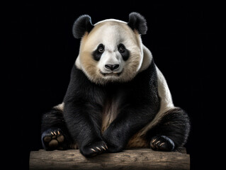 Panda Studio Shot Isolated on Clear Black Background, Generative AI