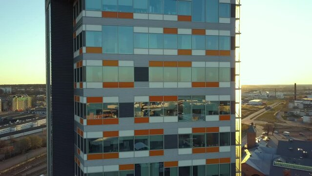Aerial view of high-rise office building in Linkoping city, Sweden