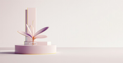 cube podium with vase glass and flower decoration on minimal background