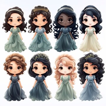 set of princesses girls, generative AI 