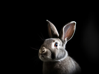 Rabbit Studio Shot Isolated on Clear Black Background, Generative AI
