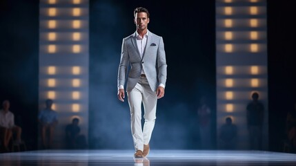 Male fashion model at a fashion show - obrazy, fototapety, plakaty