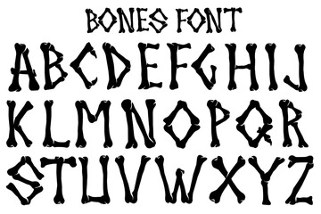 Skeletal Alphabet A to Z Vector Illustrations for Bone Font Graphics