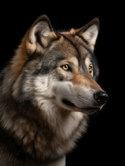 Wolf Studio Shot Isolated on Clear Black Background, Generative AI