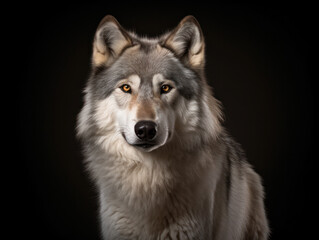 Wolf Studio Shot Isolated on Clear Black Background, Generative AI