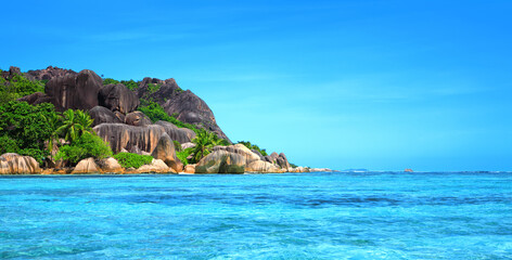 West coast of Island La Digue, Republic of Seychelles, Africa.