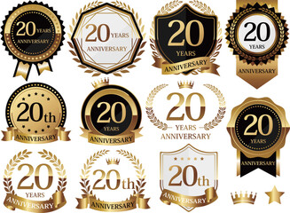 高級感のある20周年記念のエンブレムセット　ゴールド