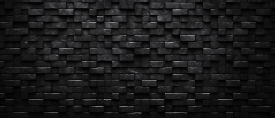a black brick wall as a background in a square structure, textured backgrounds - obrazy, fototapety, plakaty