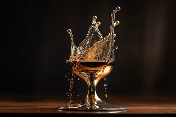 Abstract wine fountain with sparkling champagne water spilling. Generative AI