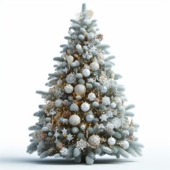 decorated christmas tree isolated white