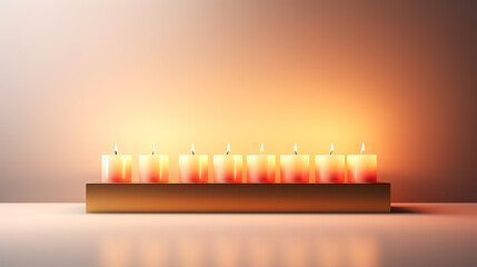 Cozy background with set of burning candles, banner design.