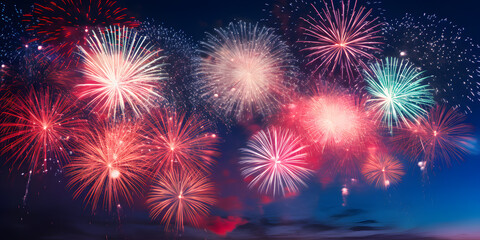 Fototapeta premium Fireworks Spectacular. Vibrant Fireworks Lighting up the Night Sky
