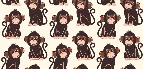 Seamless pattern with monkeys in flat style. Vector background with cute monkey characters in a sitting pose.  © Яна 