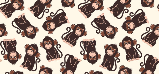 Seamless pattern with monkeys in flat style. Vector background with cute monkey characters. Abstract background. © Яна 