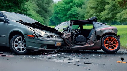 Naklejka premium A car accident involving a bike results in a tragic fatality.