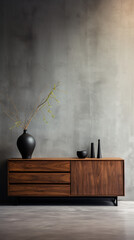 Wooden Cabinet with Concrete Wall Backdrop