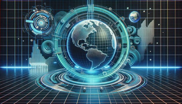 Enter a futuristic cyberpunk world where earth is captured in a mesmerizing digital art, a screenshot of the boundless possibilities of space encapsulated in a single circle