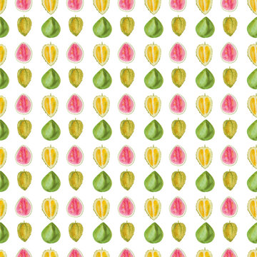 exotic fruit pattern, hand drawn fruit in watercolor. healthy food, natural product