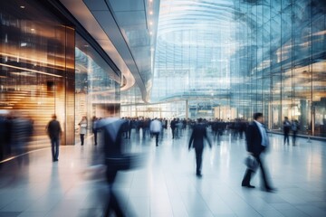 Long exposure shot of crowd in business office center
