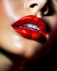 Portrait of a woman with red lips. Contemporary and sophisticated fashion and makeup concept. AI generative